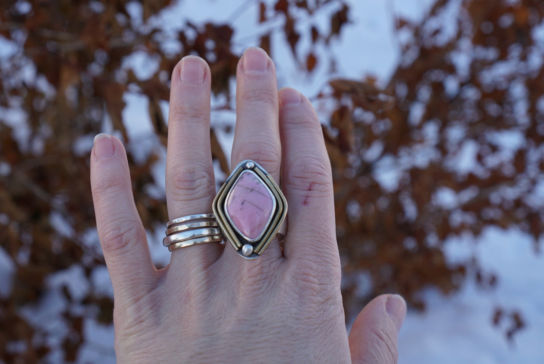 O'Keefe Ring- Rhodonite Size 10-10.25