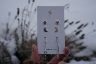 Back to Basics Moon Post Set- Pink Rhodochrosite