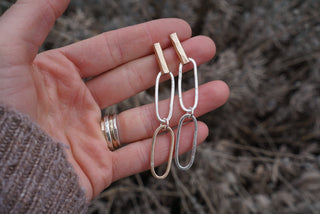 Two Tone Paperclip Post Earrings- 14K Goldfill + Silver