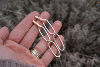 Two Tone Paperclip Post Earrings- 14K Goldfill + Silver