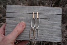 Load image into Gallery viewer, Two Tone Paperclip Post Earrings- 14K Goldfill + Silver
