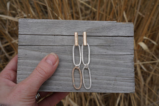 Two Tone Paperclip Post Earrings- 14K Goldfill + Silver