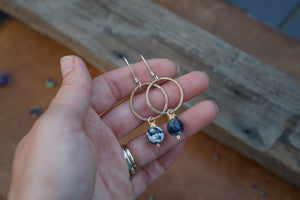 New Moon Earrings- Blue Agate & Brass