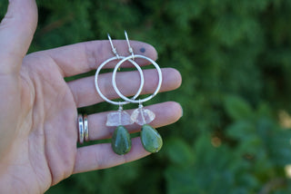New Moon Earrings- Sterling Silver, Quartz, Jade