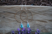 Load image into Gallery viewer, Plain Jane Hoops- Blue Turquoise And Brass
