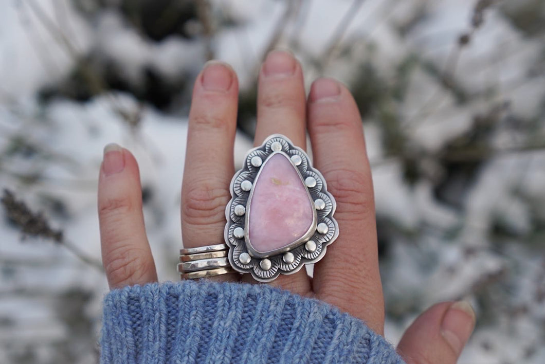 Frilled Ring-Pink Opal-Size 7.75